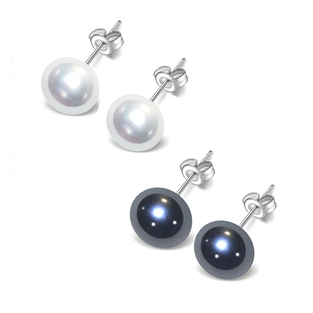 8-9mm Freshwater Pearl Stud Earrings With 925 Silver Post and Butterflies