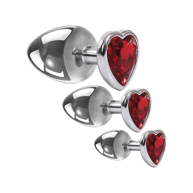 Adam & Eve - Three Hearts Gem Anal Plug Set (Silver/Red)