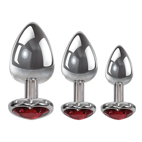 Adam & Eve - Three Hearts Gem Anal Plug Set (Silver/Red)