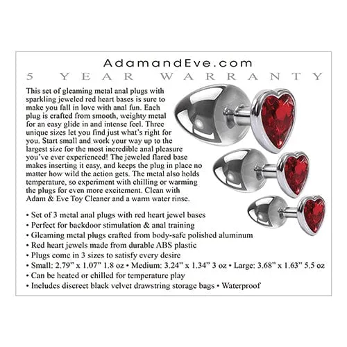 Adam & Eve - Three Hearts Gem Anal Plug Set (Silver/Red)