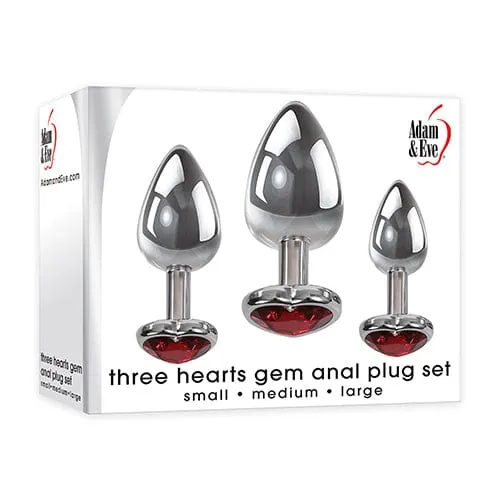 Adam & Eve - Three Hearts Gem Anal Plug Set (Silver/Red)