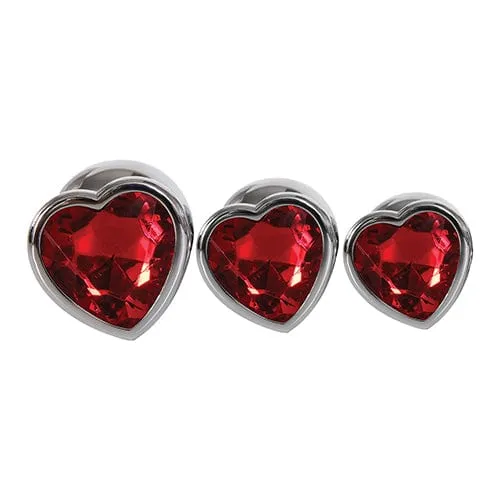 Adam & Eve - Three Hearts Gem Anal Plug Set (Silver/Red)