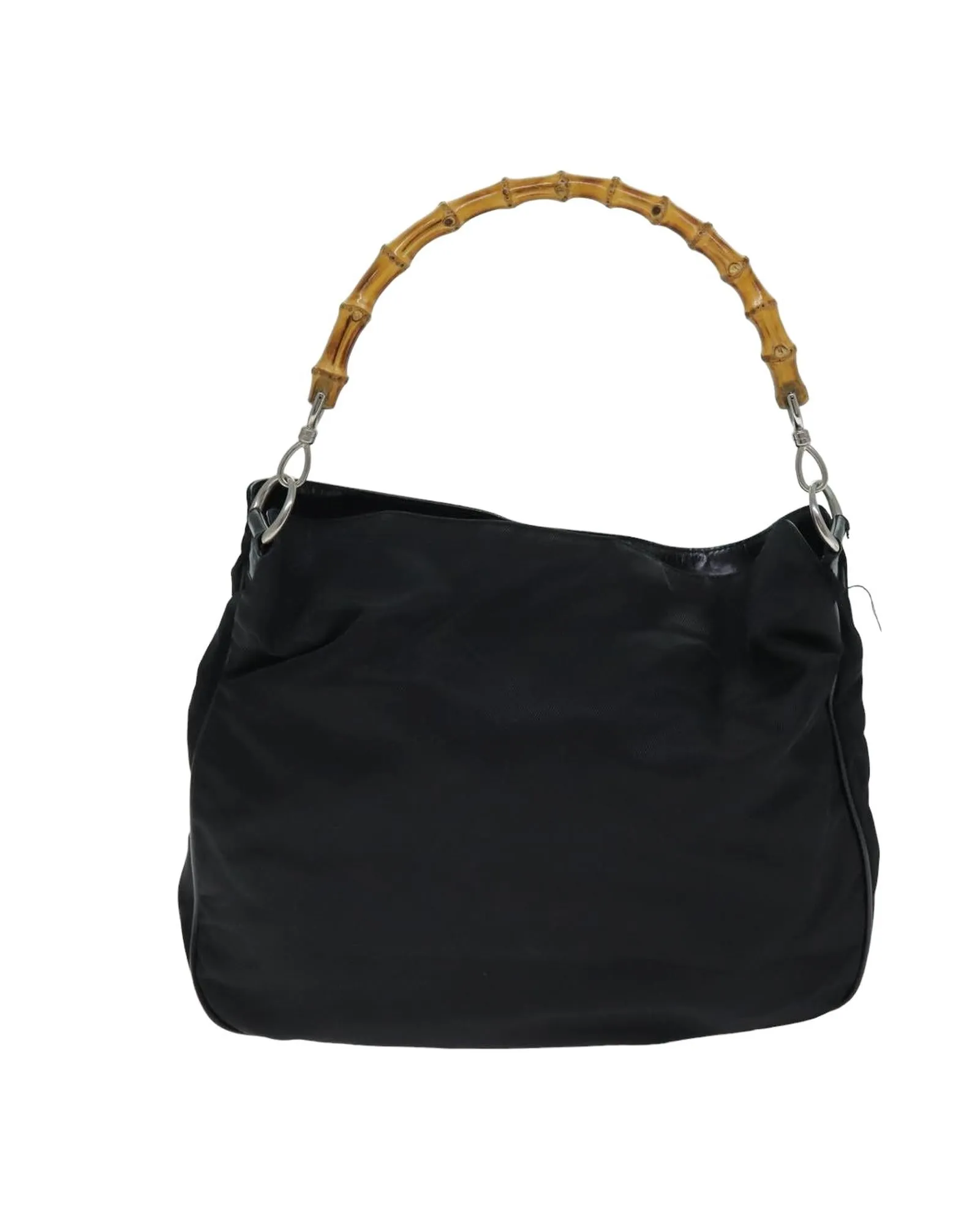 Bamboo Handle Nylon Shoulder Bag with Detachable Strap