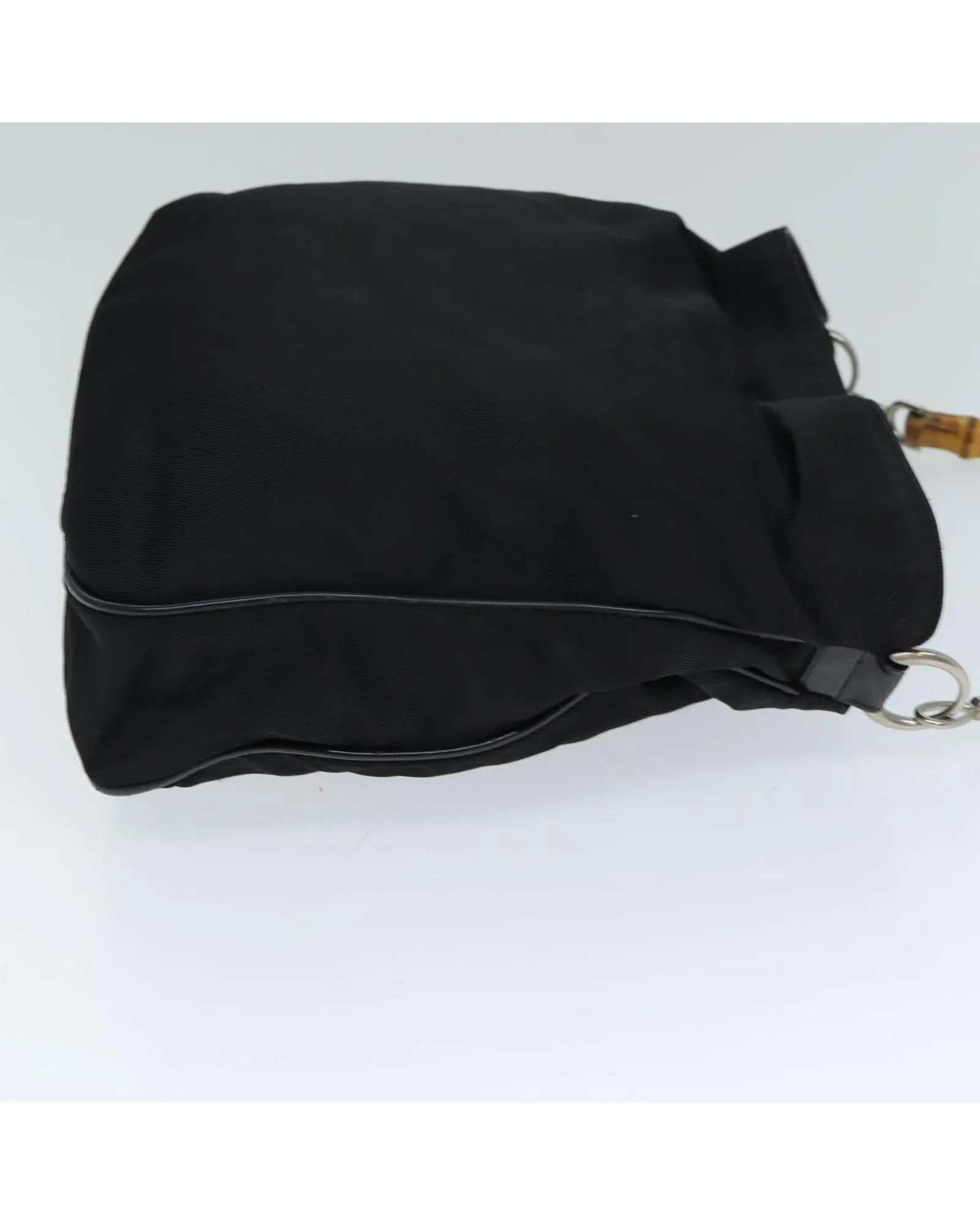 Bamboo Handle Nylon Shoulder Bag with Detachable Strap