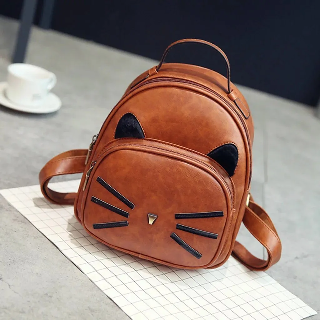 Basilion Retro Cat Cute Daily Field Trip Backpack Casual Mini Student Bag