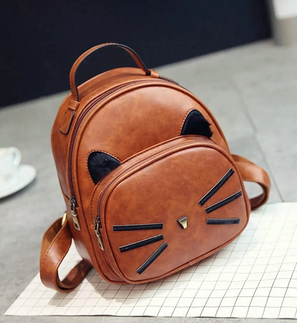 Basilion Retro Cat Cute Daily Field Trip Backpack Casual Mini Student Bag