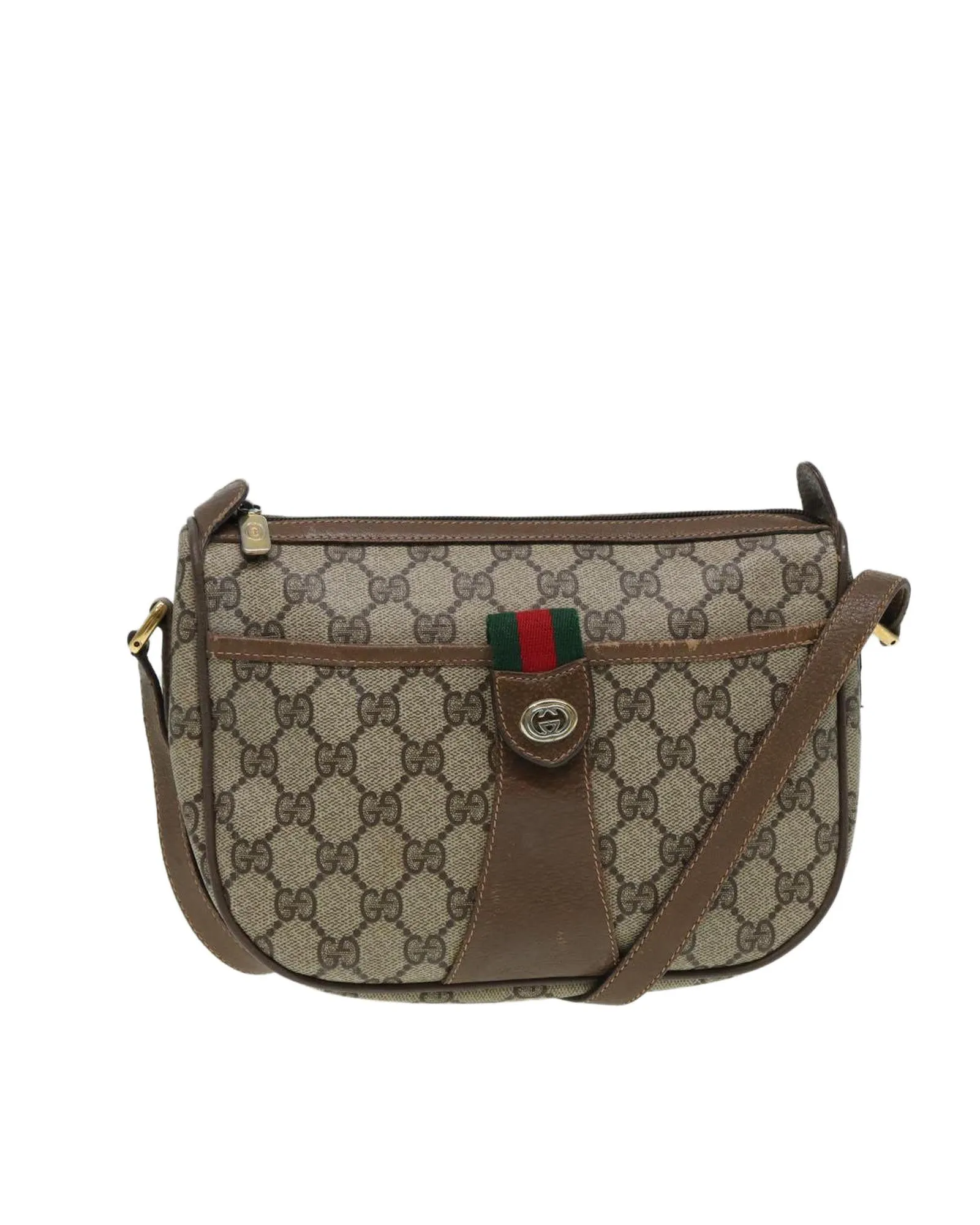 Beige GG Supreme Shoulder Bag with Web Sherry Line Detail