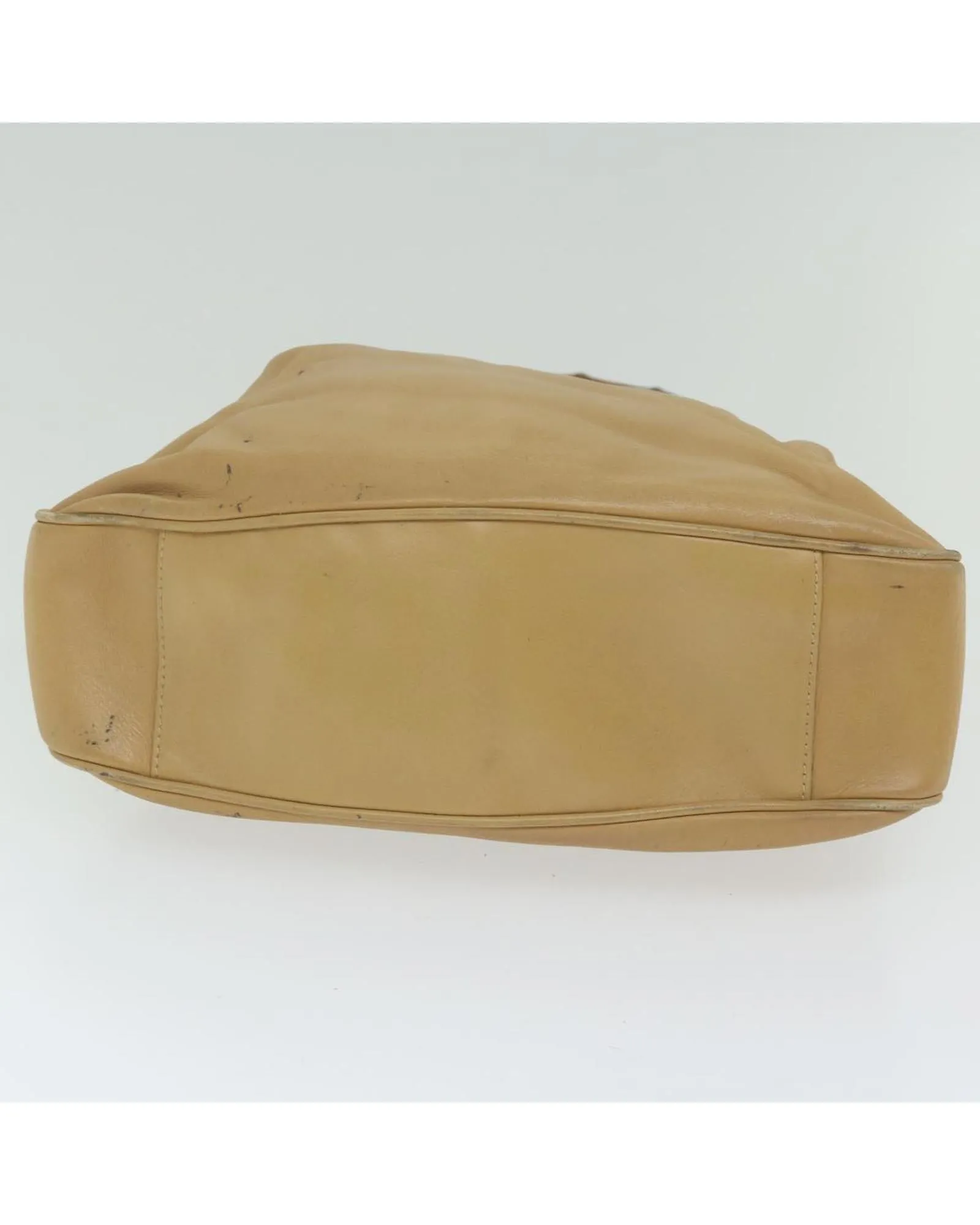 Beige Leather Shoulder Bag with Bamboo Detail by Italian Designer