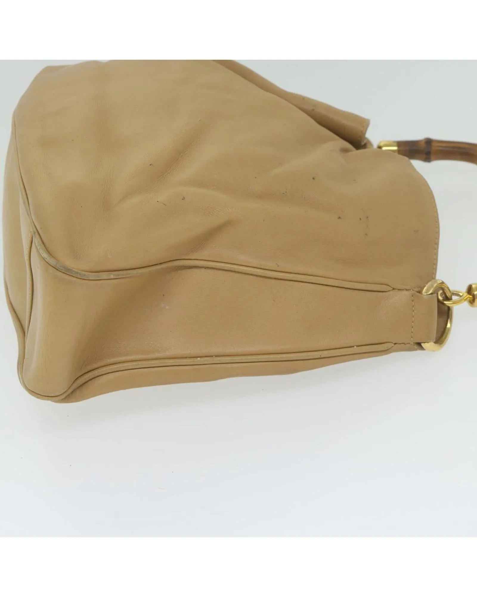 Beige Leather Shoulder Bag with Bamboo Detail by Italian Designer