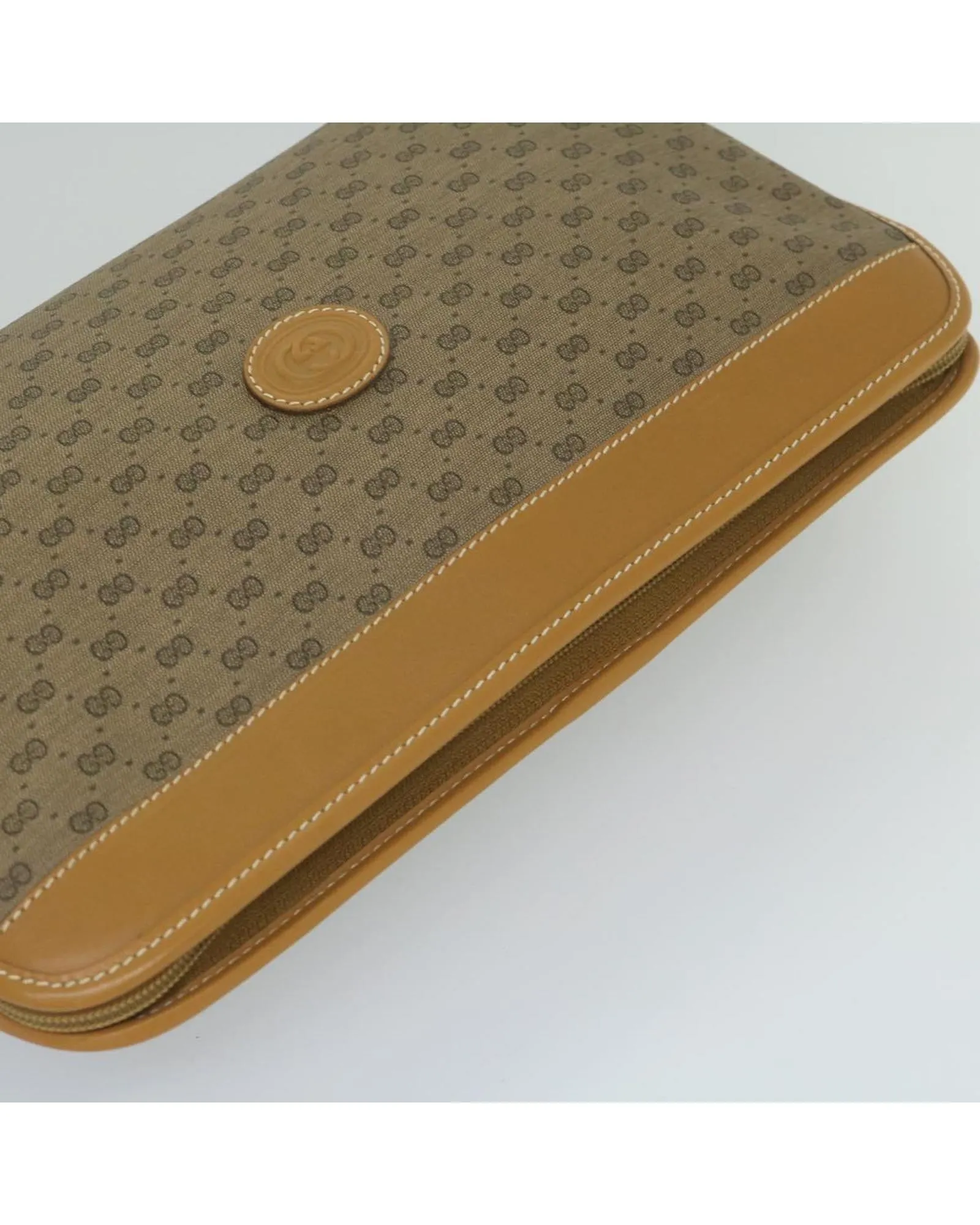 Beige Micro GG Supreme Clutch Bag in PVC Leather