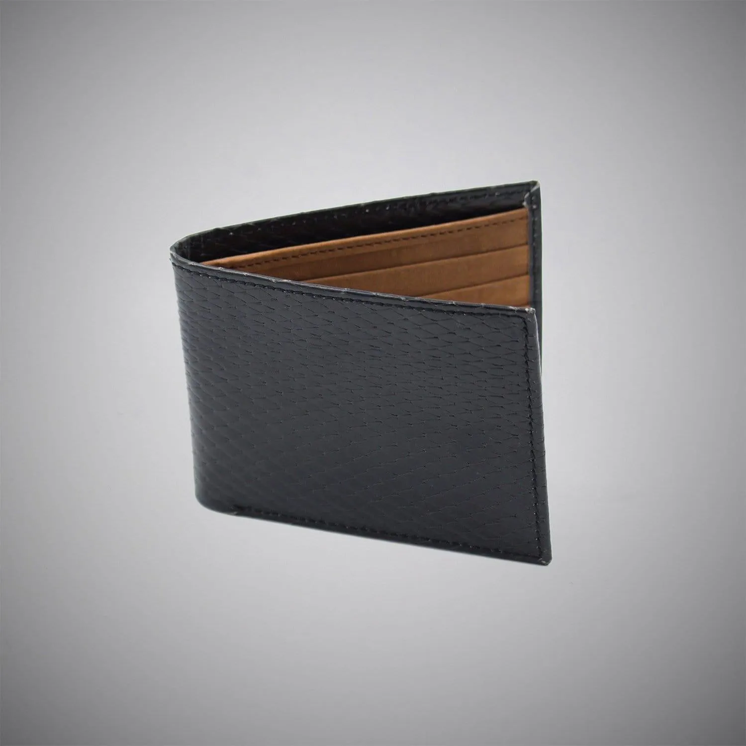 Black Snake Skin Embossed Calf Leather Wallet With Tan Suede Interior