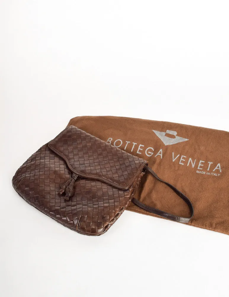 Bottega Veneta Vintage Intrecciato Brown Woven Leather Crossbody Bag