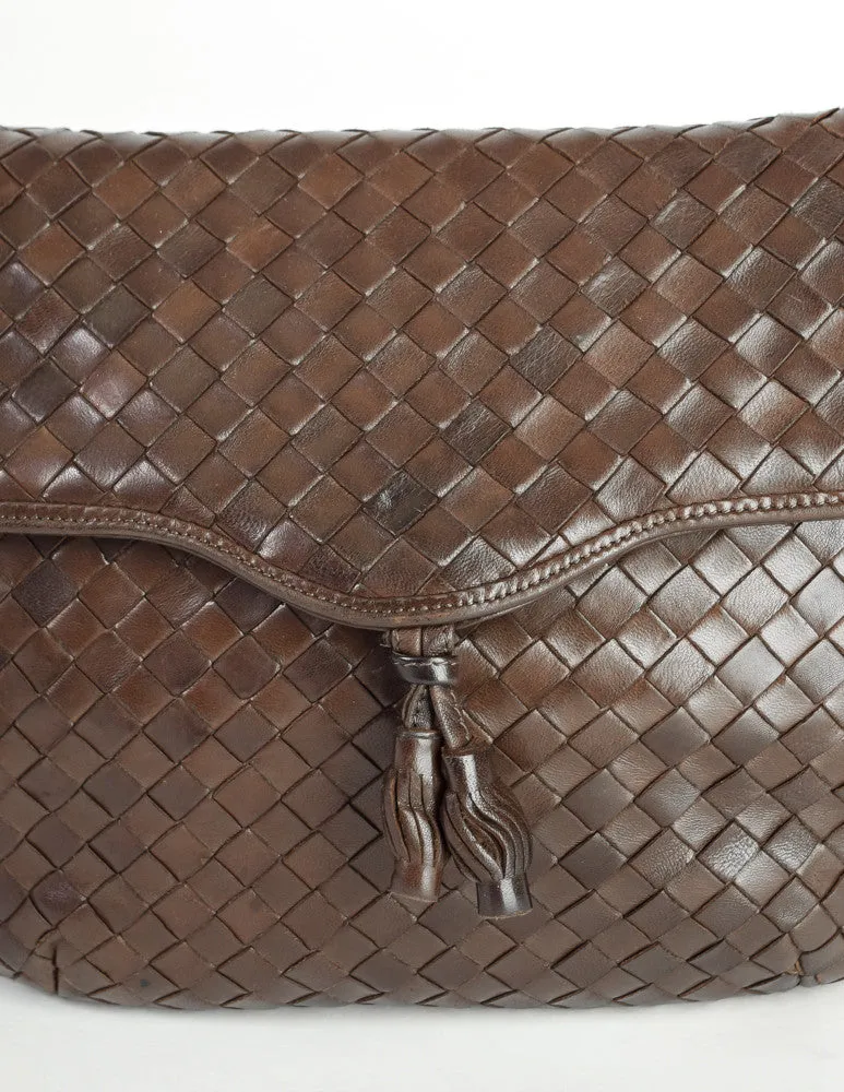 Bottega Veneta Vintage Intrecciato Brown Woven Leather Crossbody Bag