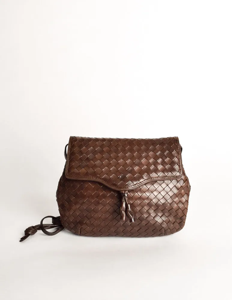 Bottega Veneta Vintage Intrecciato Brown Woven Leather Crossbody Bag