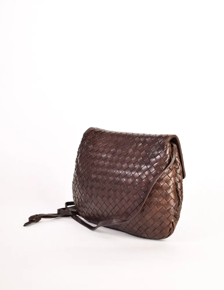 Bottega Veneta Vintage Intrecciato Brown Woven Leather Crossbody Bag