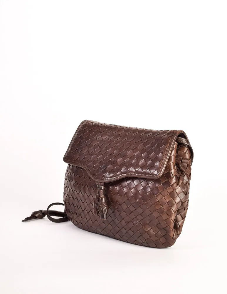 Bottega Veneta Vintage Intrecciato Brown Woven Leather Crossbody Bag