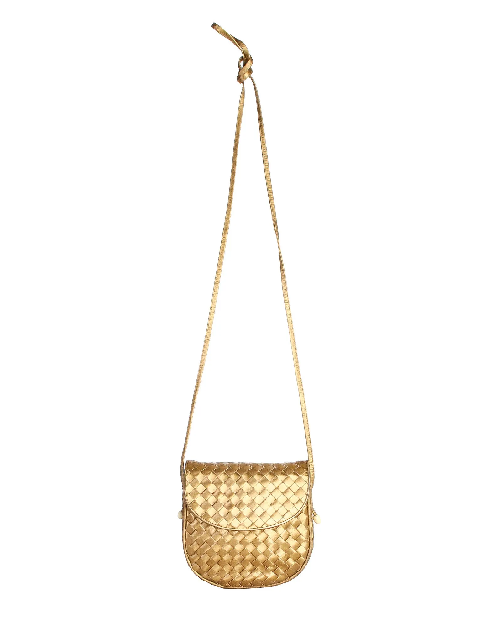 Bottega Veneta Vintage Intrecciato Gold Woven Leather Crossbody Bag