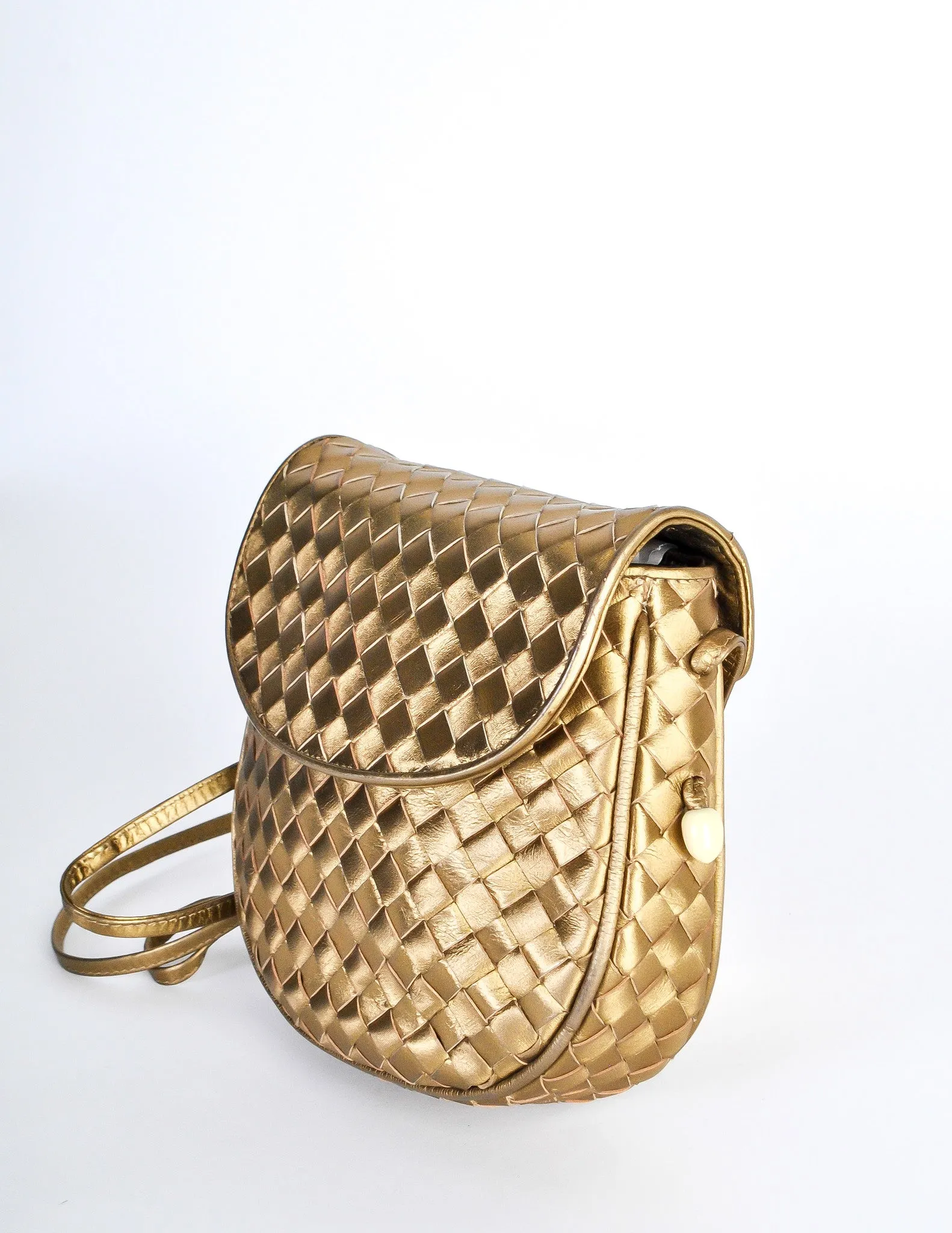 Bottega Veneta Vintage Intrecciato Gold Woven Leather Crossbody Bag