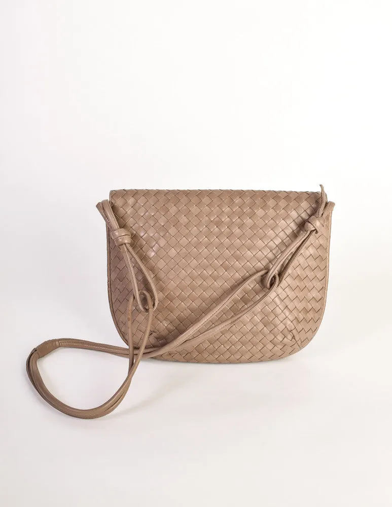 Bottega Veneta Vintage Intrecciato Mushroom Brown Woven Leather Shoulder Bag