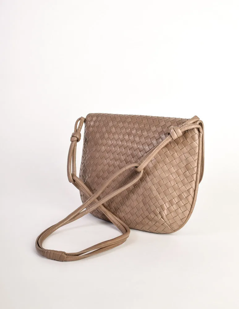 Bottega Veneta Vintage Intrecciato Mushroom Brown Woven Leather Shoulder Bag