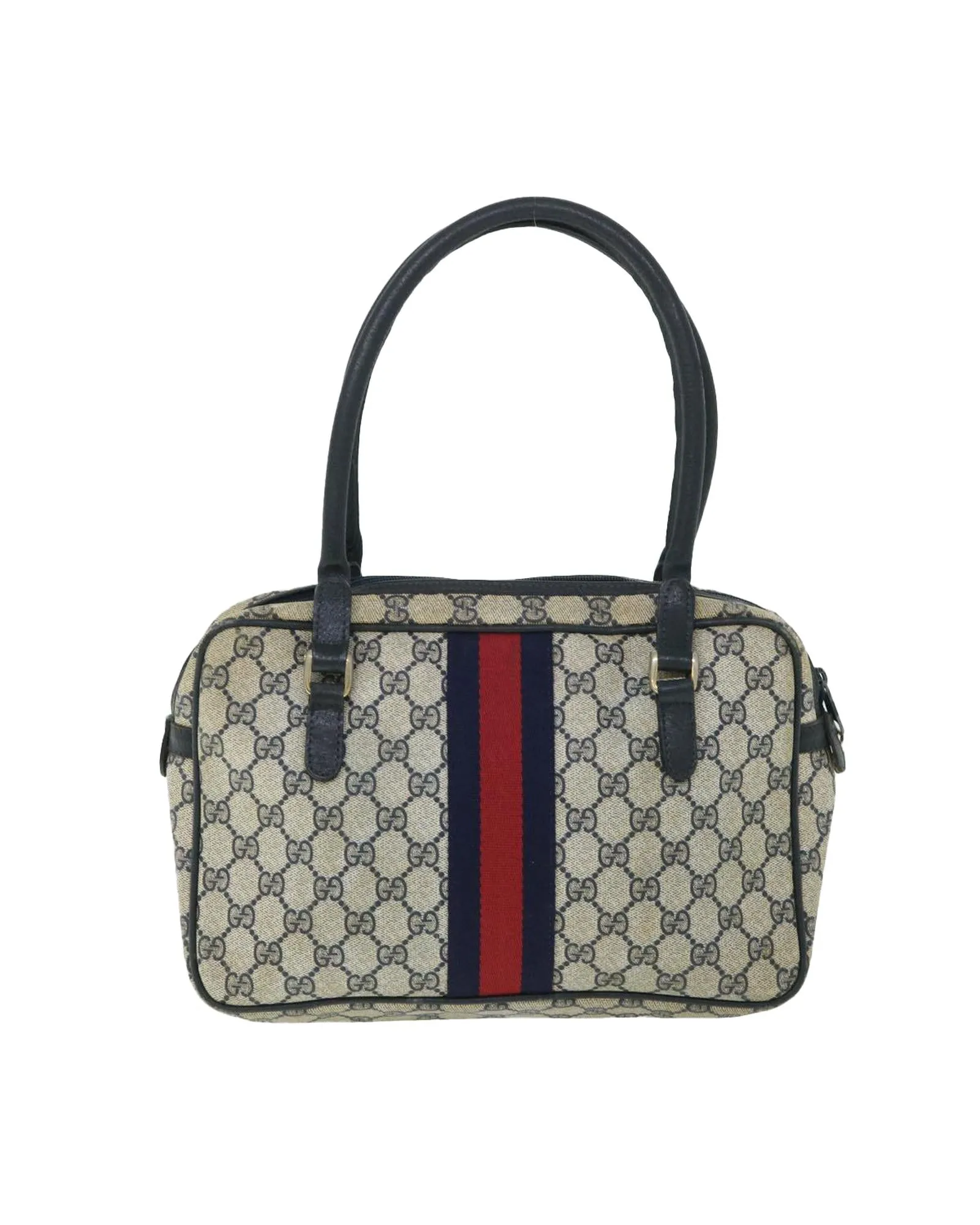 Canvas Handbag with Red and Navy Accents