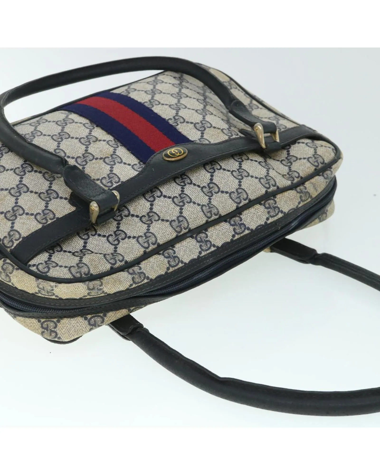 Canvas Handbag with Red and Navy Accents