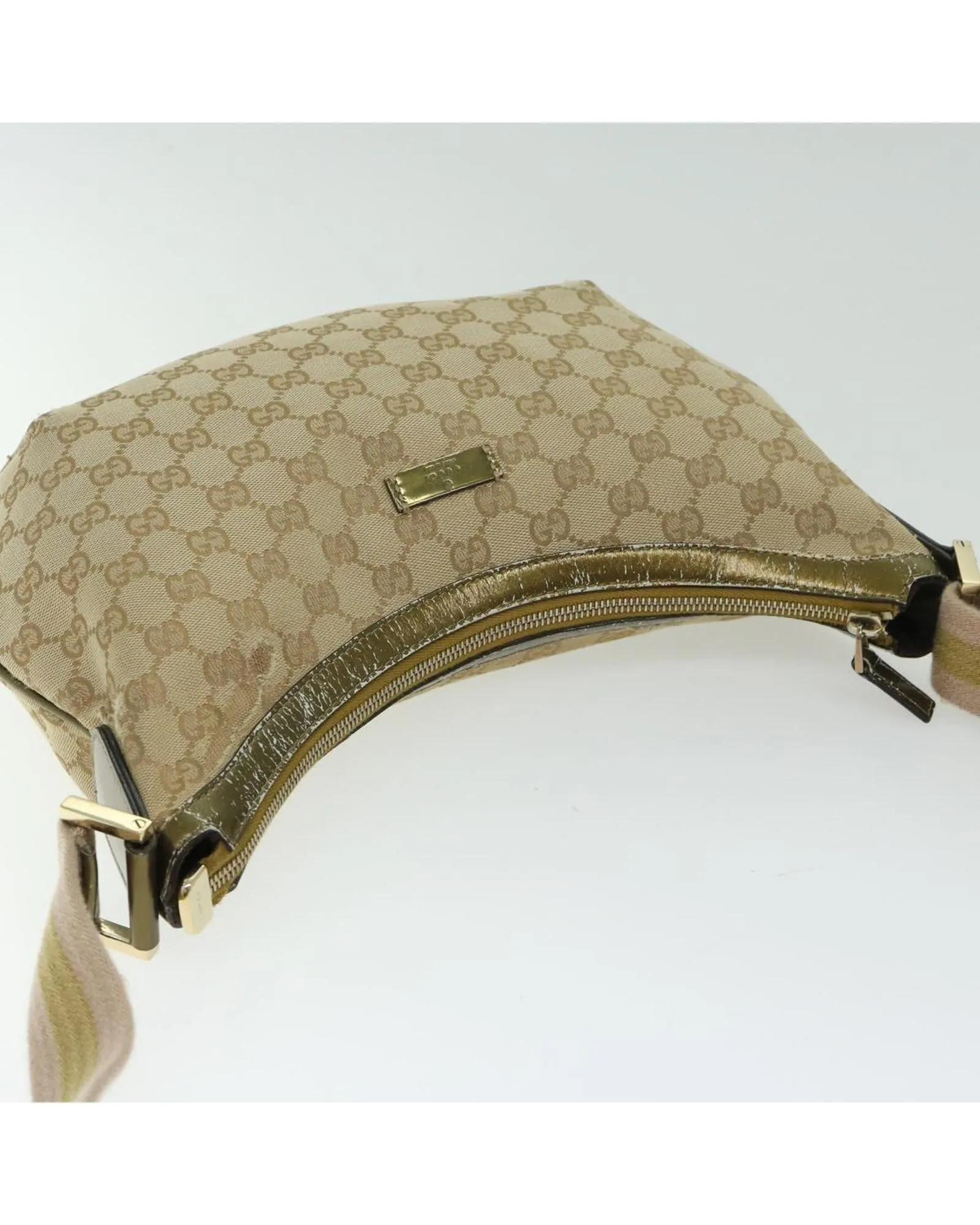 Canvas Shoulder Bag with Sherry Line Detailing and Gold-tone Hardware