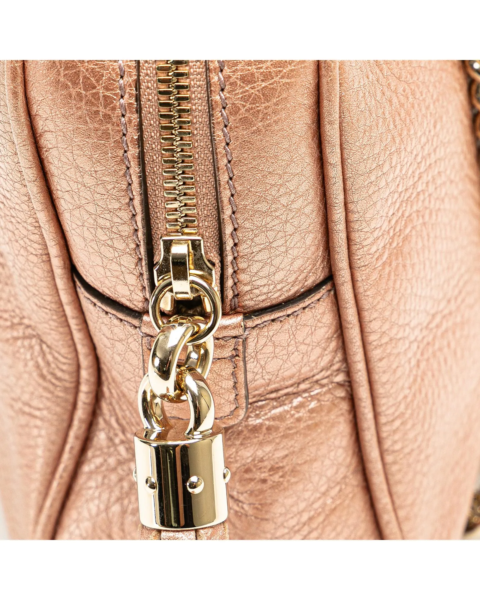 Chain Zip Shoulder Bag with Tassel Pull and Interior Pockets