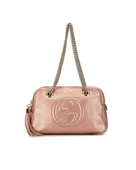 Chain Zip Shoulder Bag with Tassel Pull and Interior Pockets