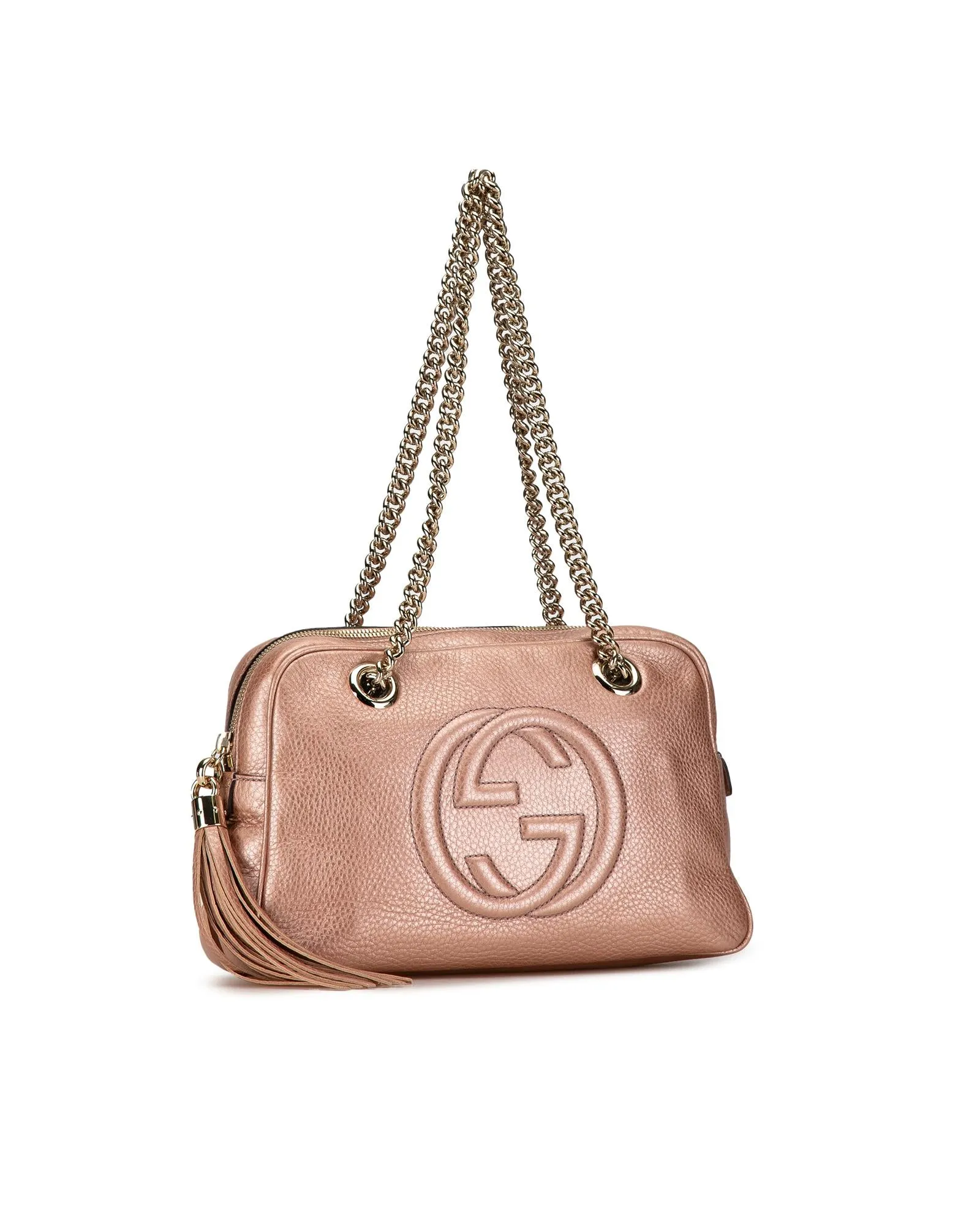 Chain Zip Shoulder Bag with Tassel Pull and Interior Pockets