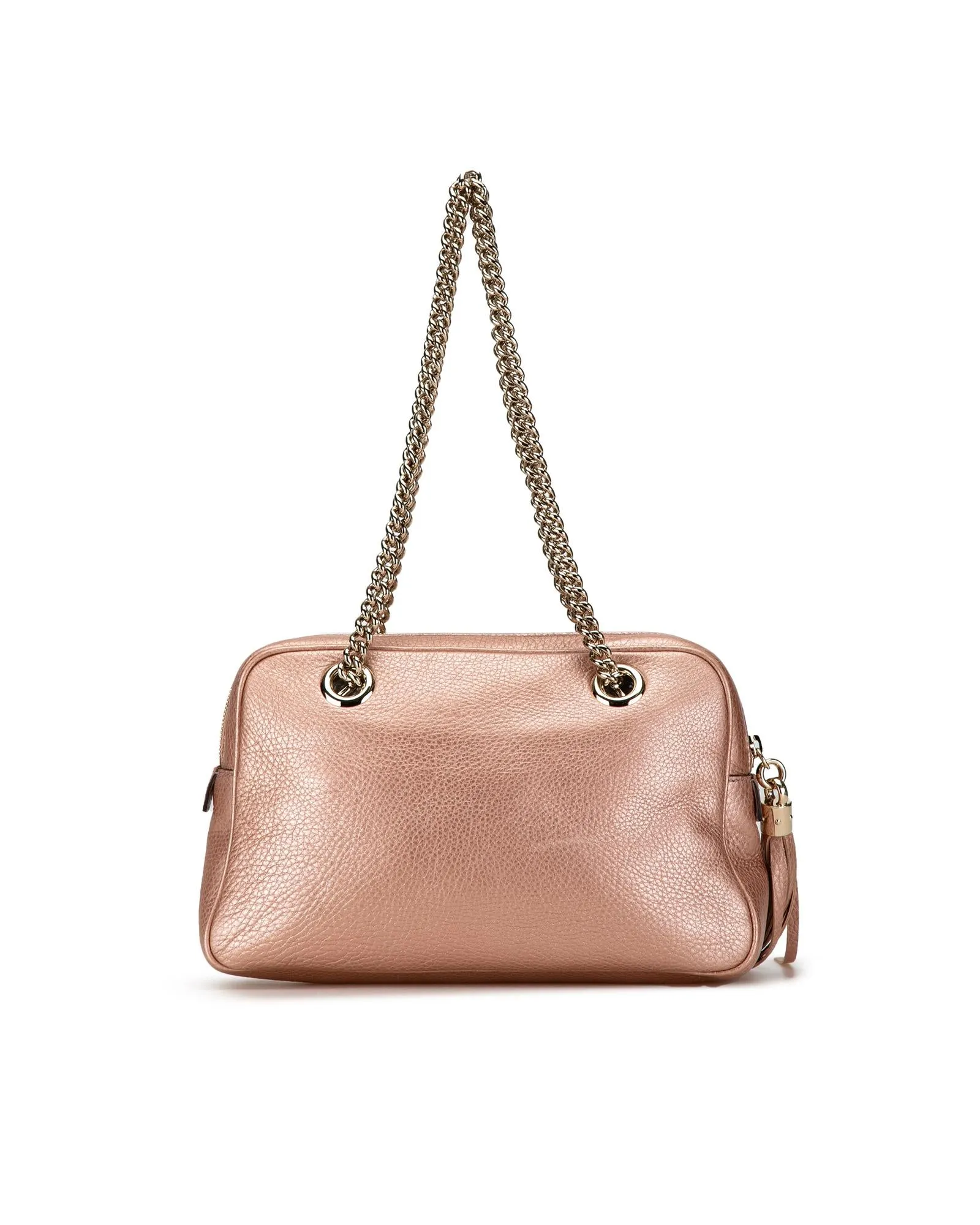 Chain Zip Shoulder Bag with Tassel Pull and Interior Pockets