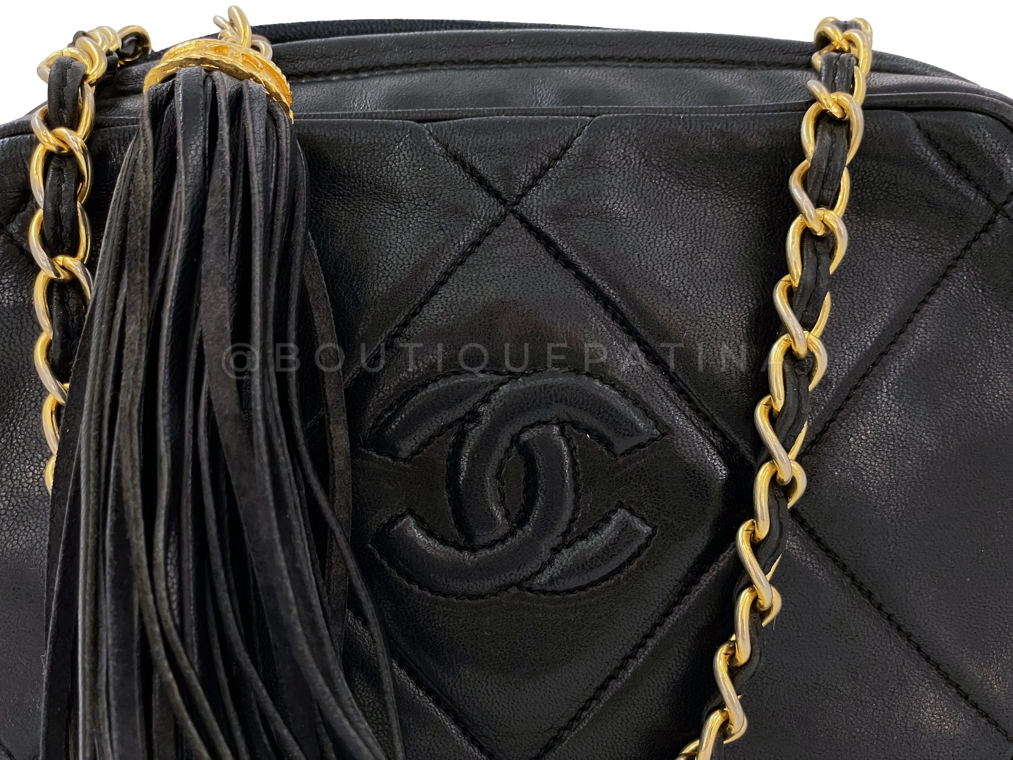 Chanel 1988 Vintage Black Mini Classic Camera Case Bag 24k GHW Lambskin