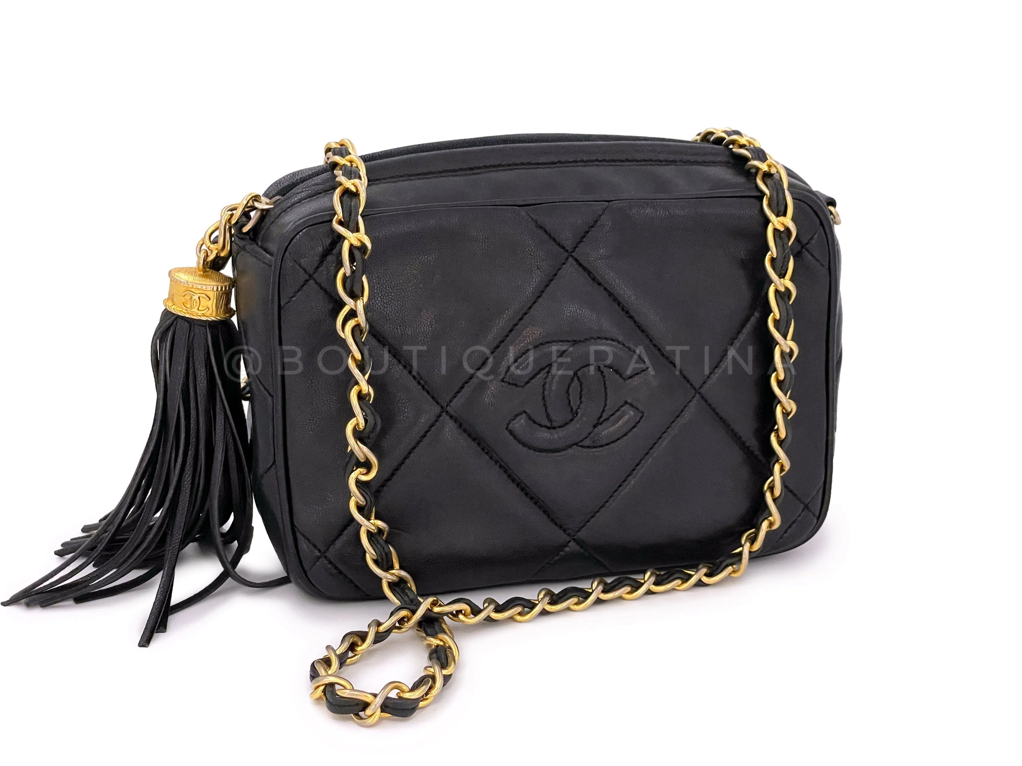 Chanel 1988 Vintage Black Mini Classic Camera Case Bag 24k GHW Lambskin