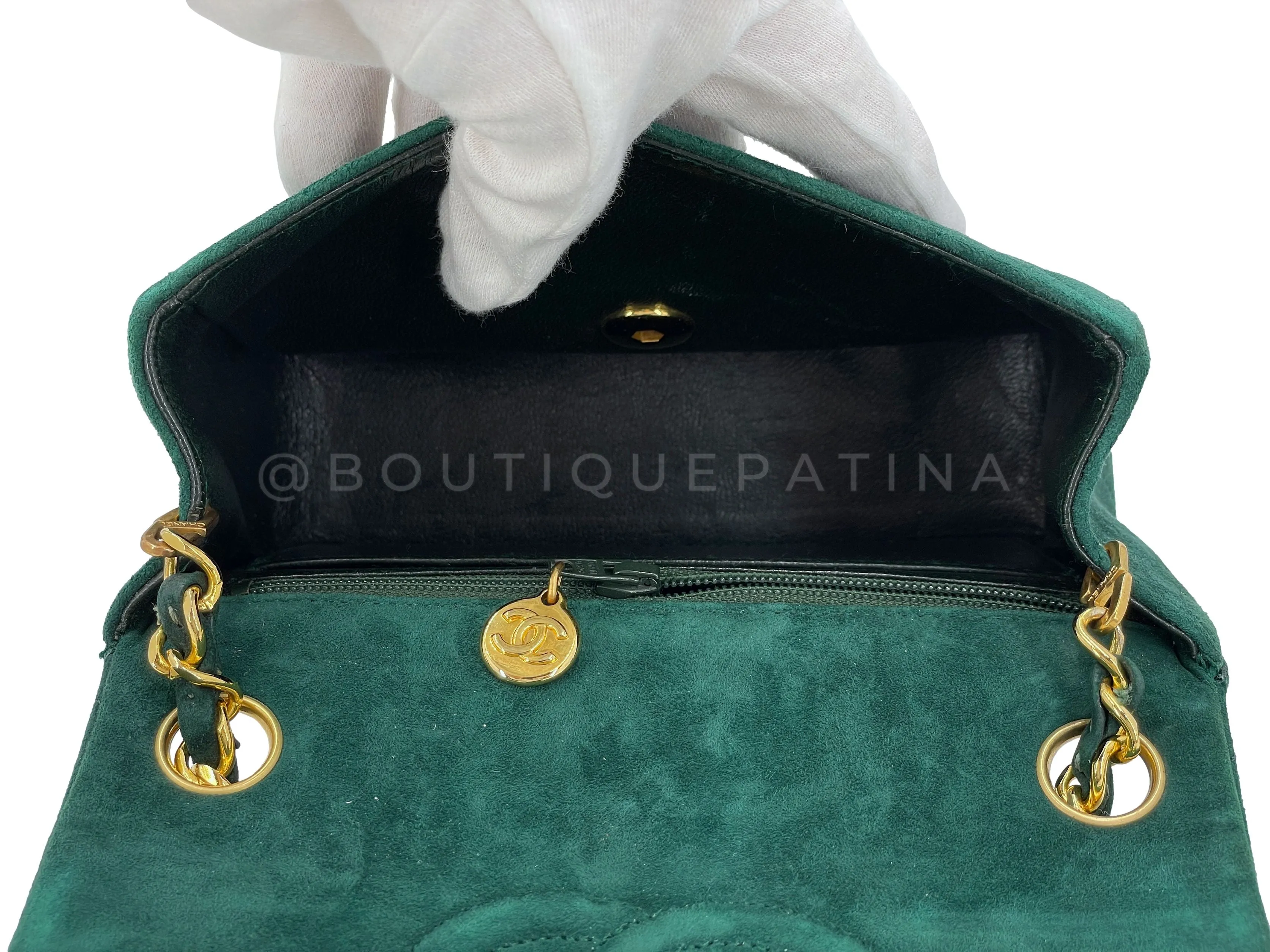 Chanel 1989 Vintage Emerald Green Suede Square Mini Flap Bag 24k GHW