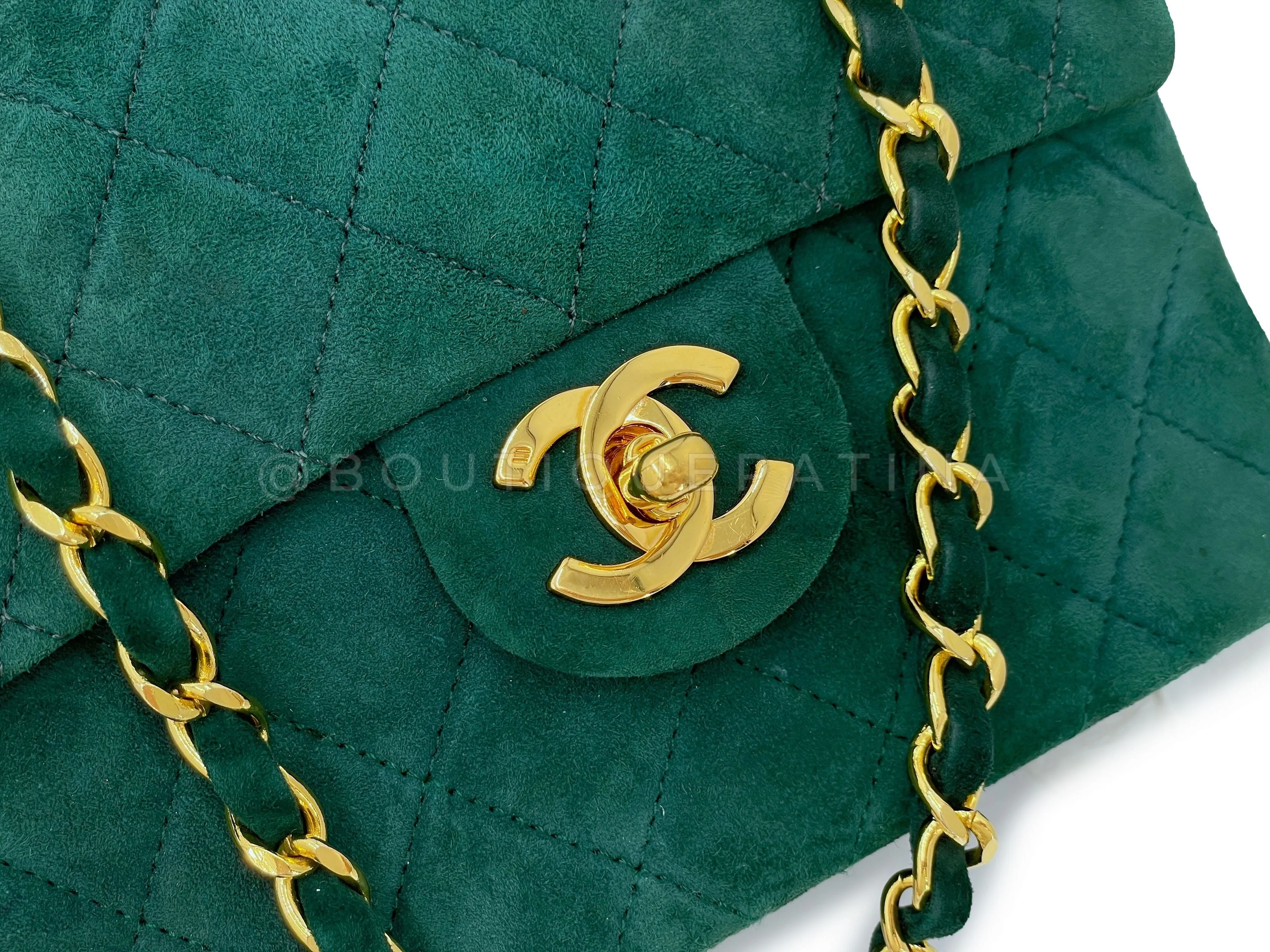 Chanel 1989 Vintage Emerald Green Suede Square Mini Flap Bag 24k GHW