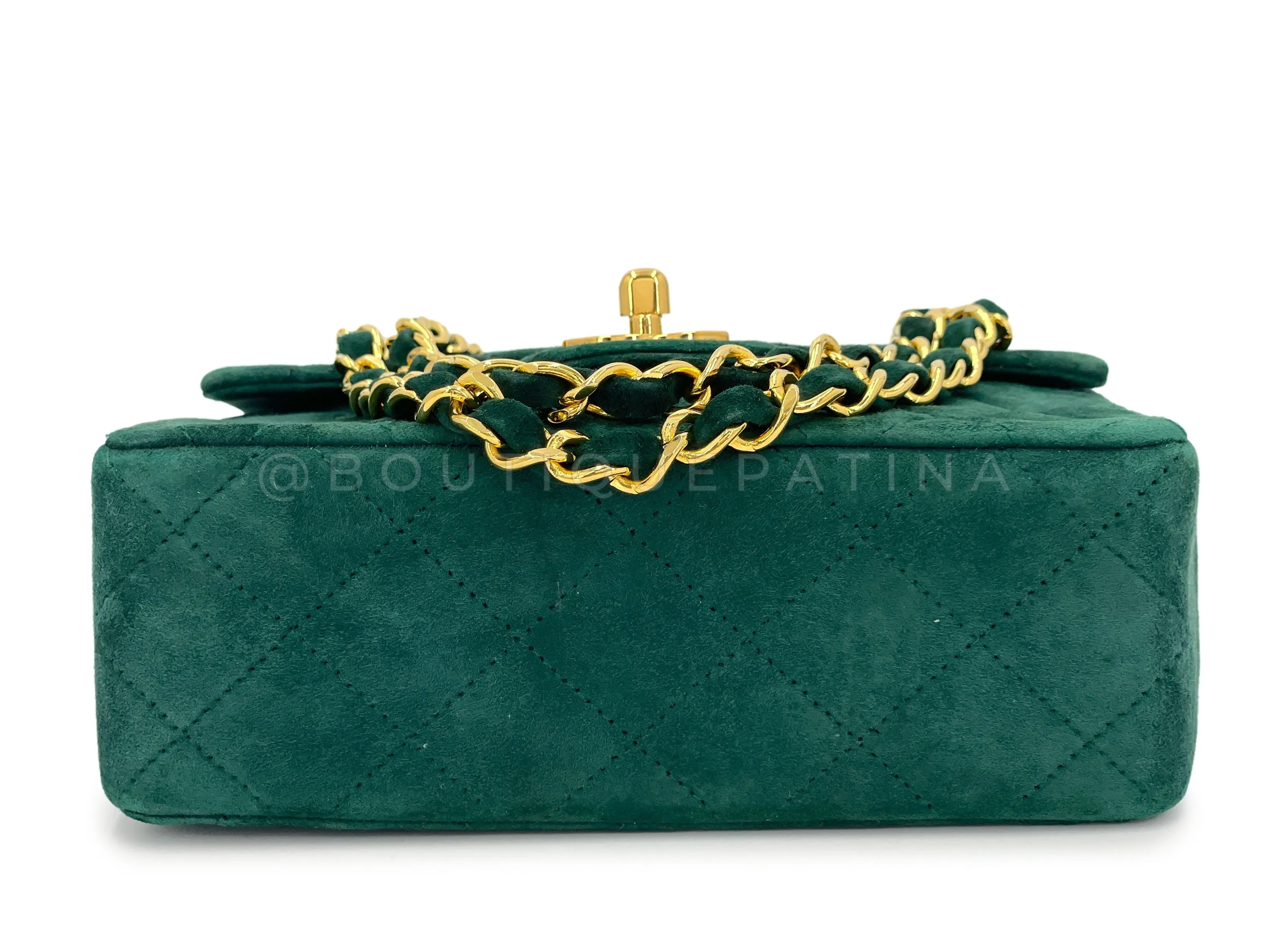 Chanel 1989 Vintage Emerald Green Suede Square Mini Flap Bag 24k GHW