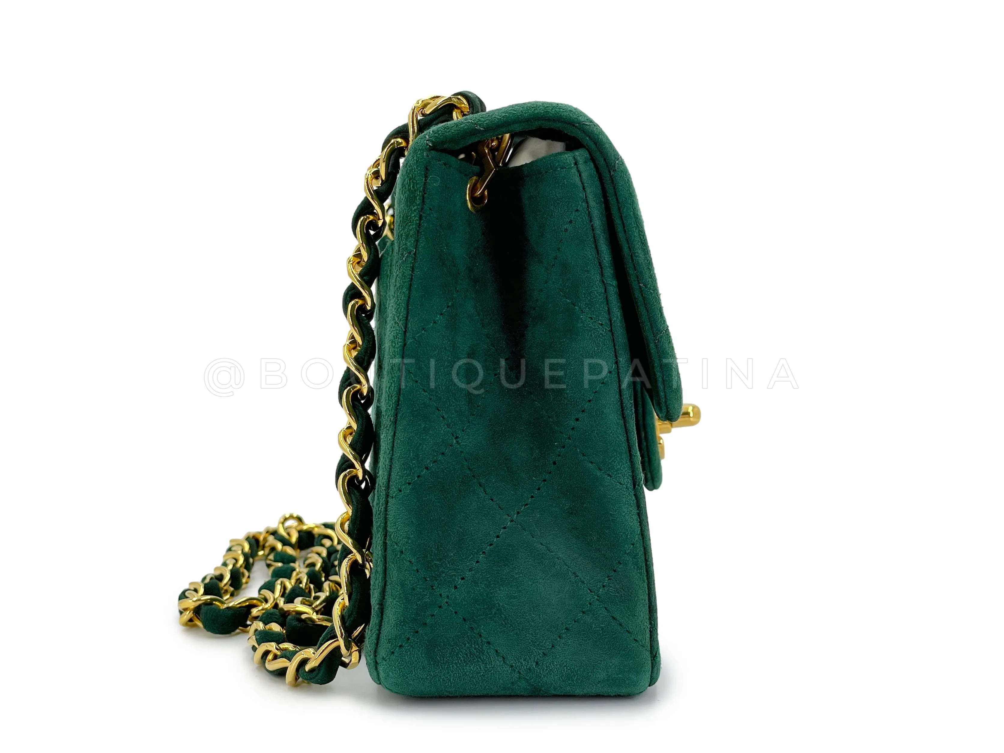 Chanel 1989 Vintage Emerald Green Suede Square Mini Flap Bag 24k GHW