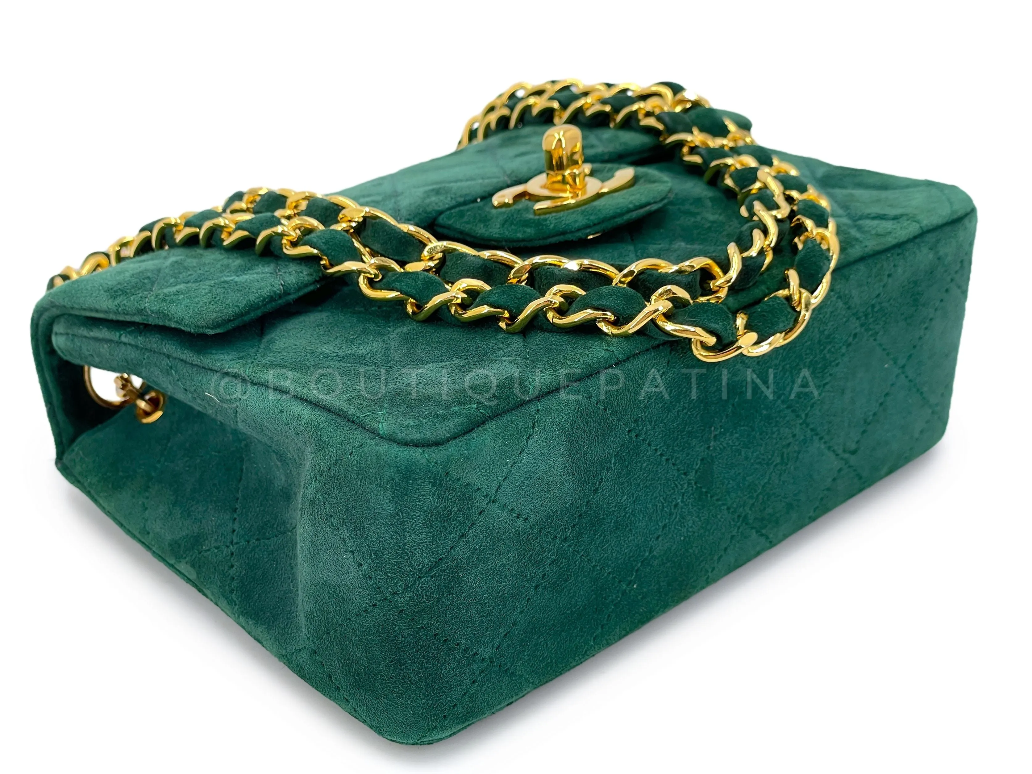 Chanel 1989 Vintage Emerald Green Suede Square Mini Flap Bag 24k GHW