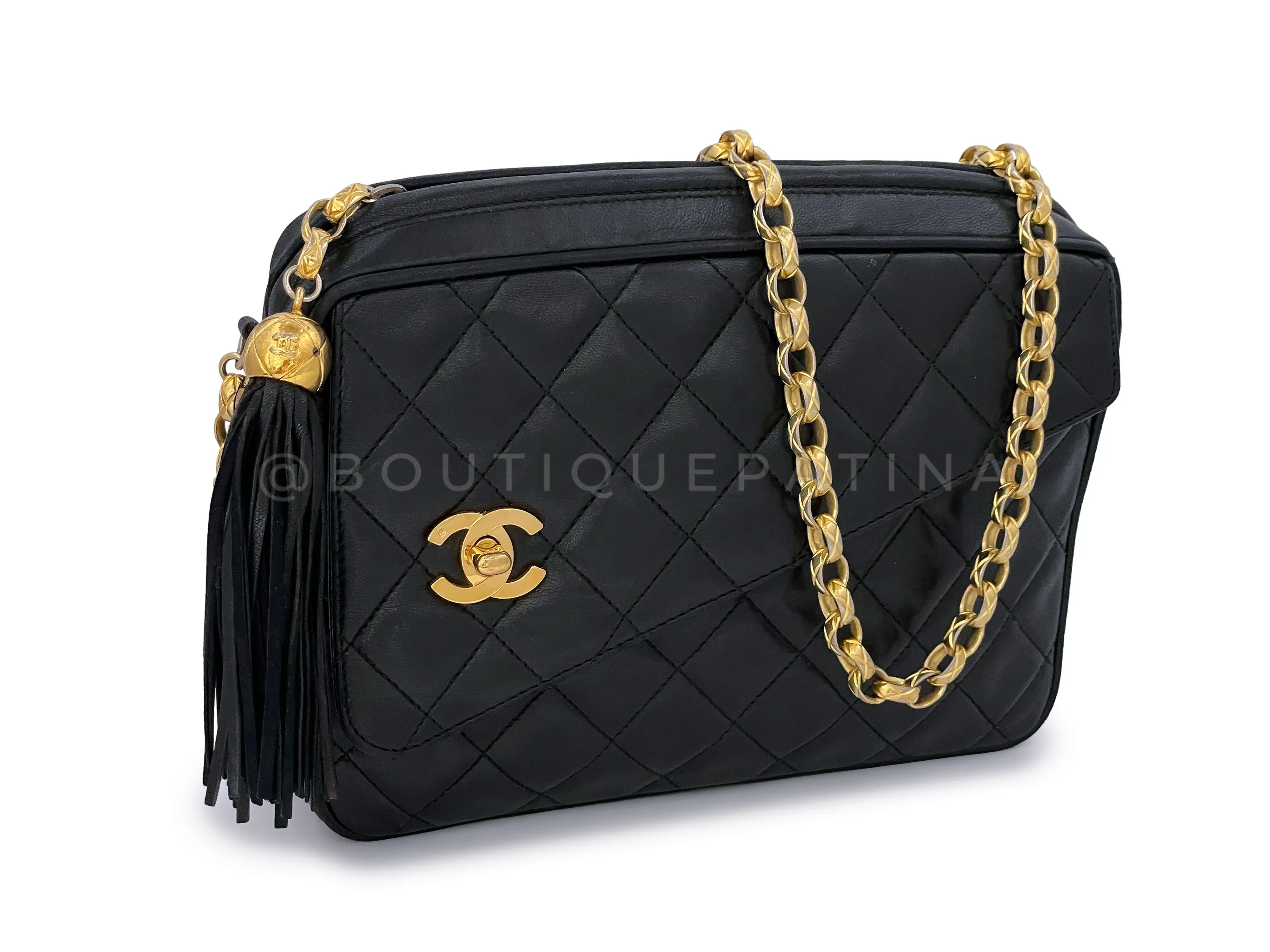 Chanel 1992 Vintage Black Quilted Flap Camera Case Bag Bijoux Chain 24k GHW