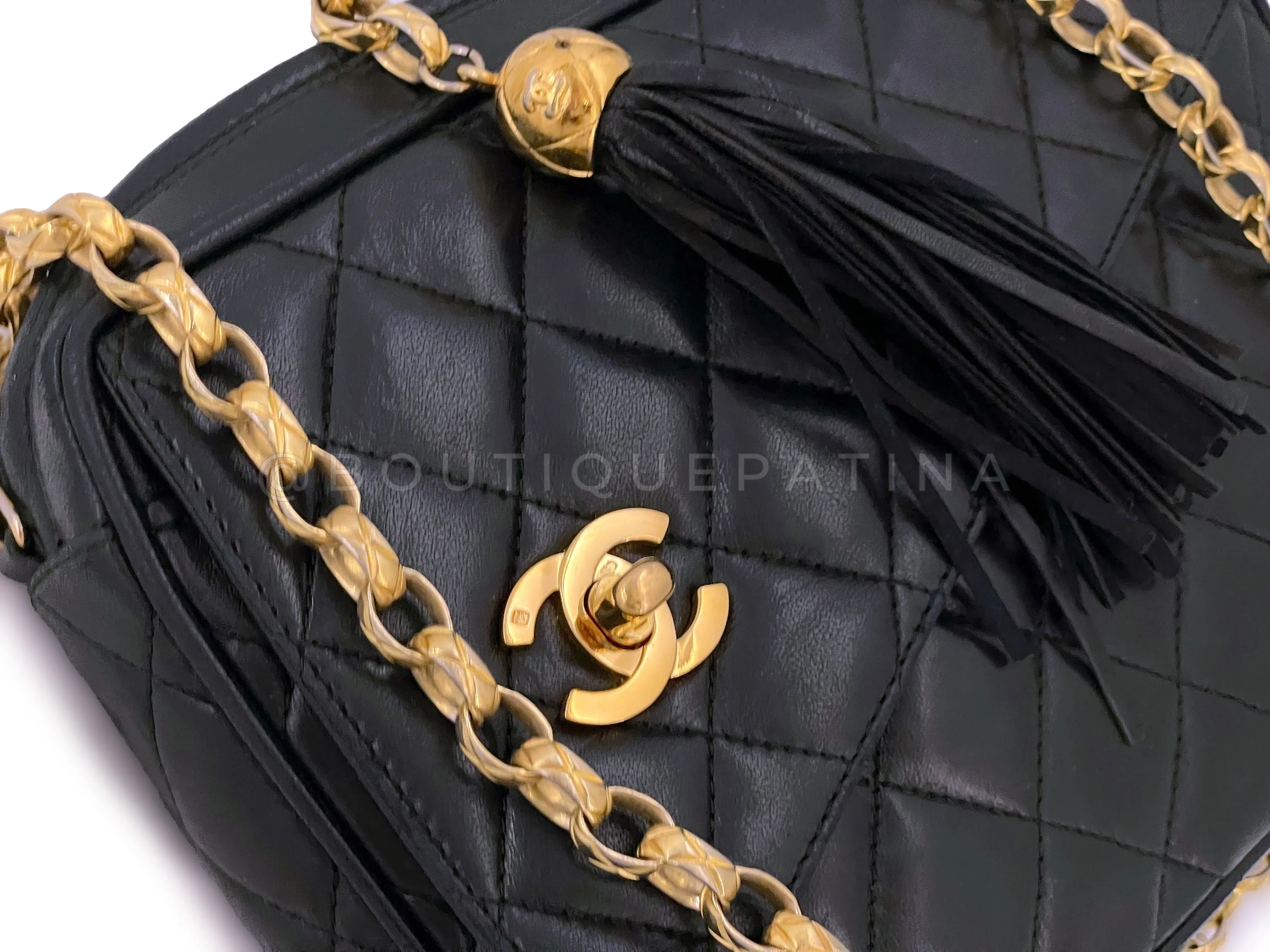 Chanel 1992 Vintage Black Quilted Flap Camera Case Bag Bijoux Chain 24k GHW