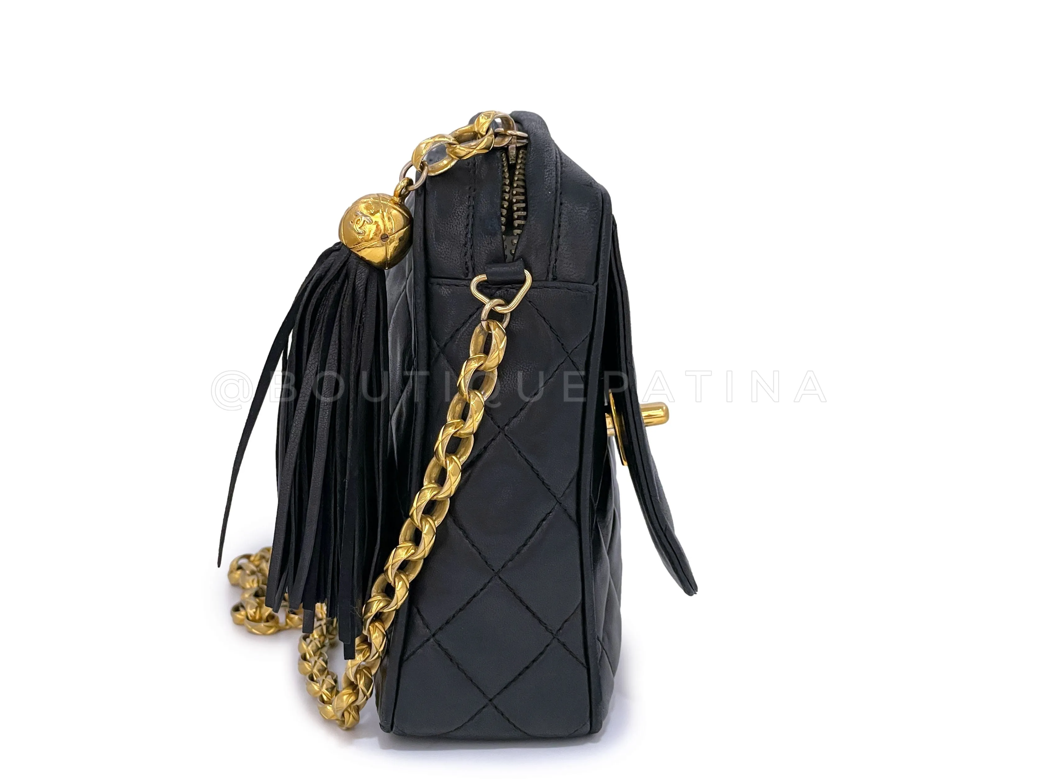 Chanel 1992 Vintage Black Quilted Flap Camera Case Bag Bijoux Chain 24k GHW