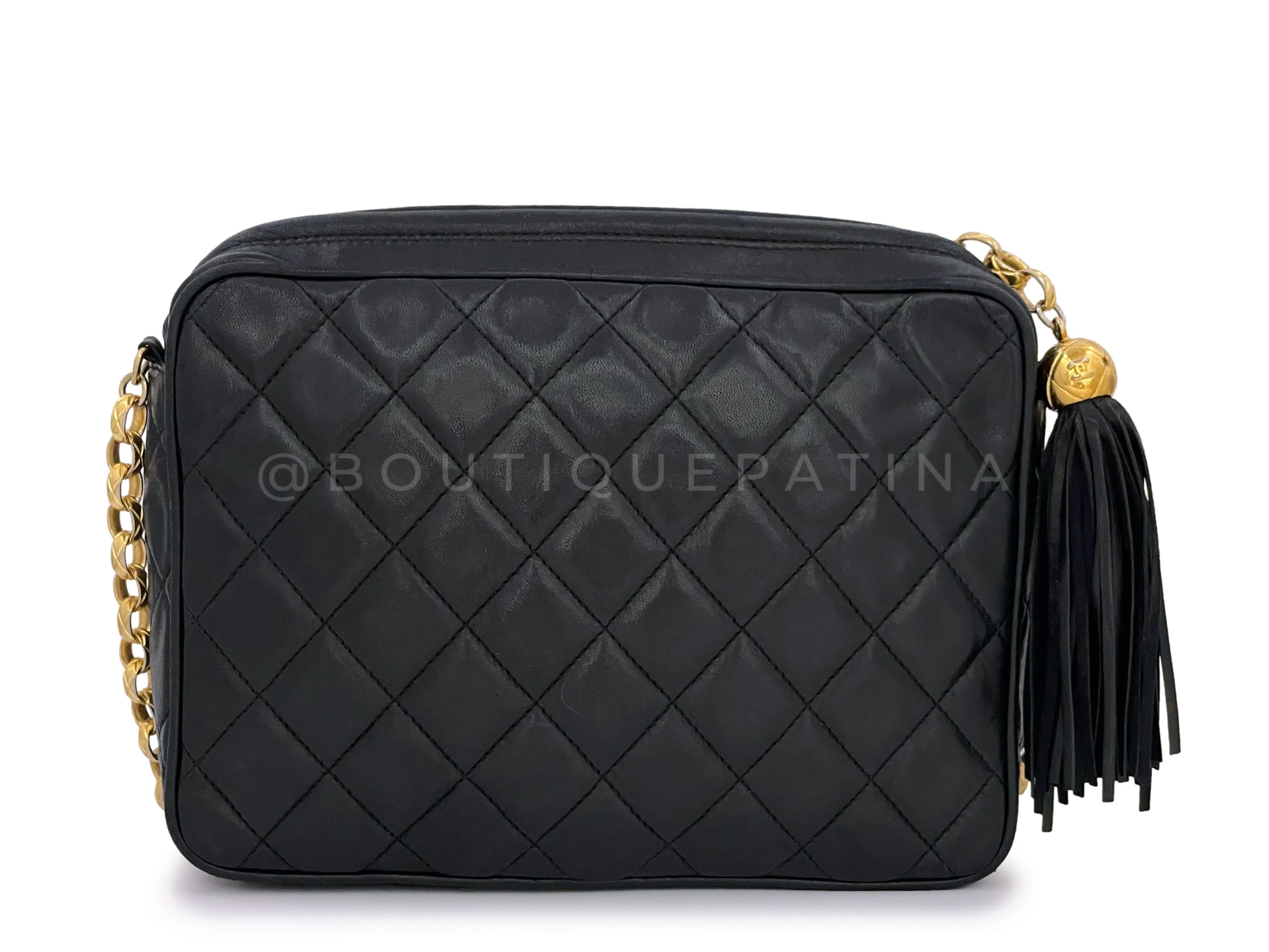 Chanel 1992 Vintage Black Quilted Flap Camera Case Bag Bijoux Chain 24k GHW