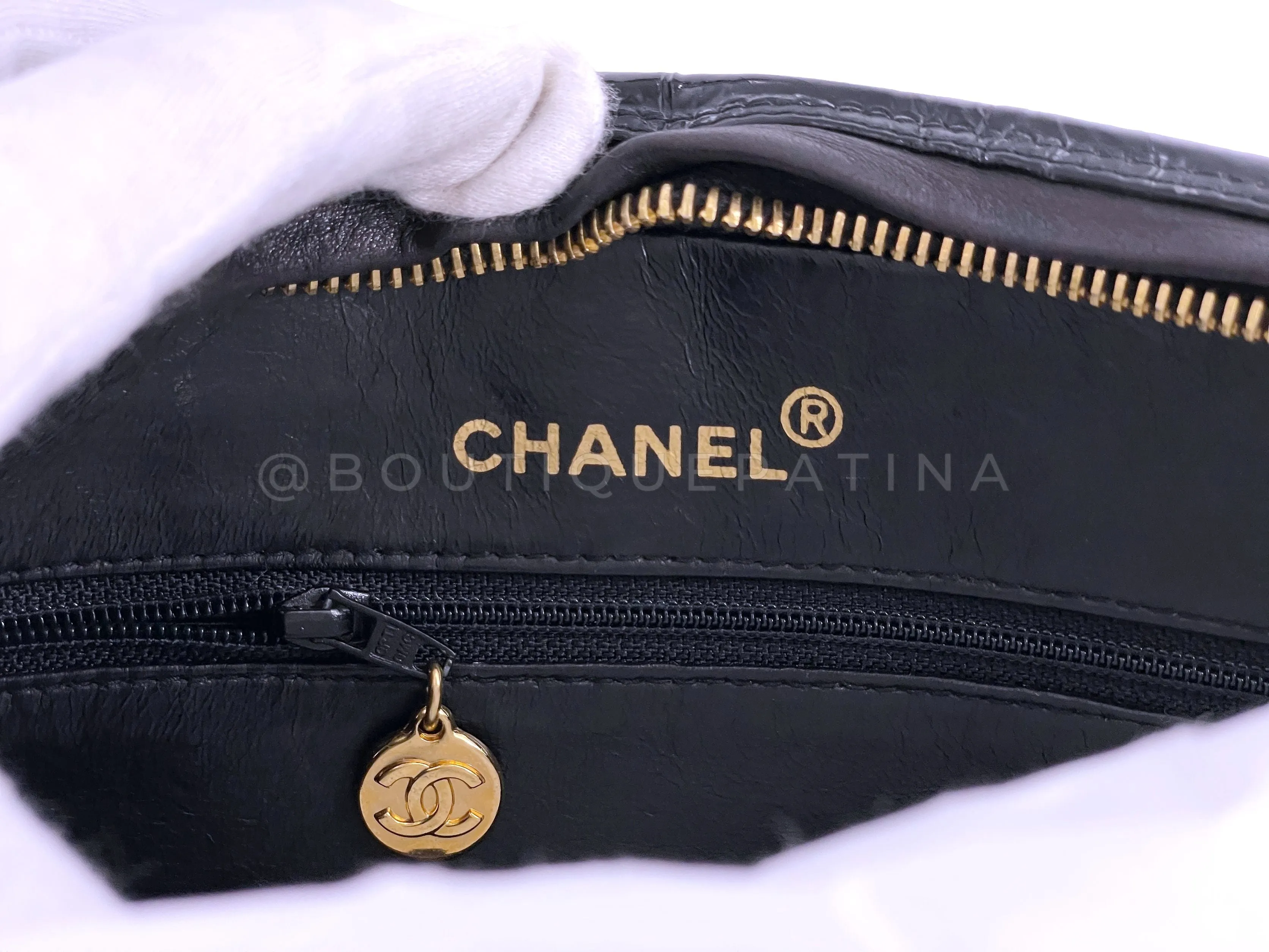 Chanel 1993 Vintage Black Patent Flap Camera Case Bag Bijoux Chain 24k GHW