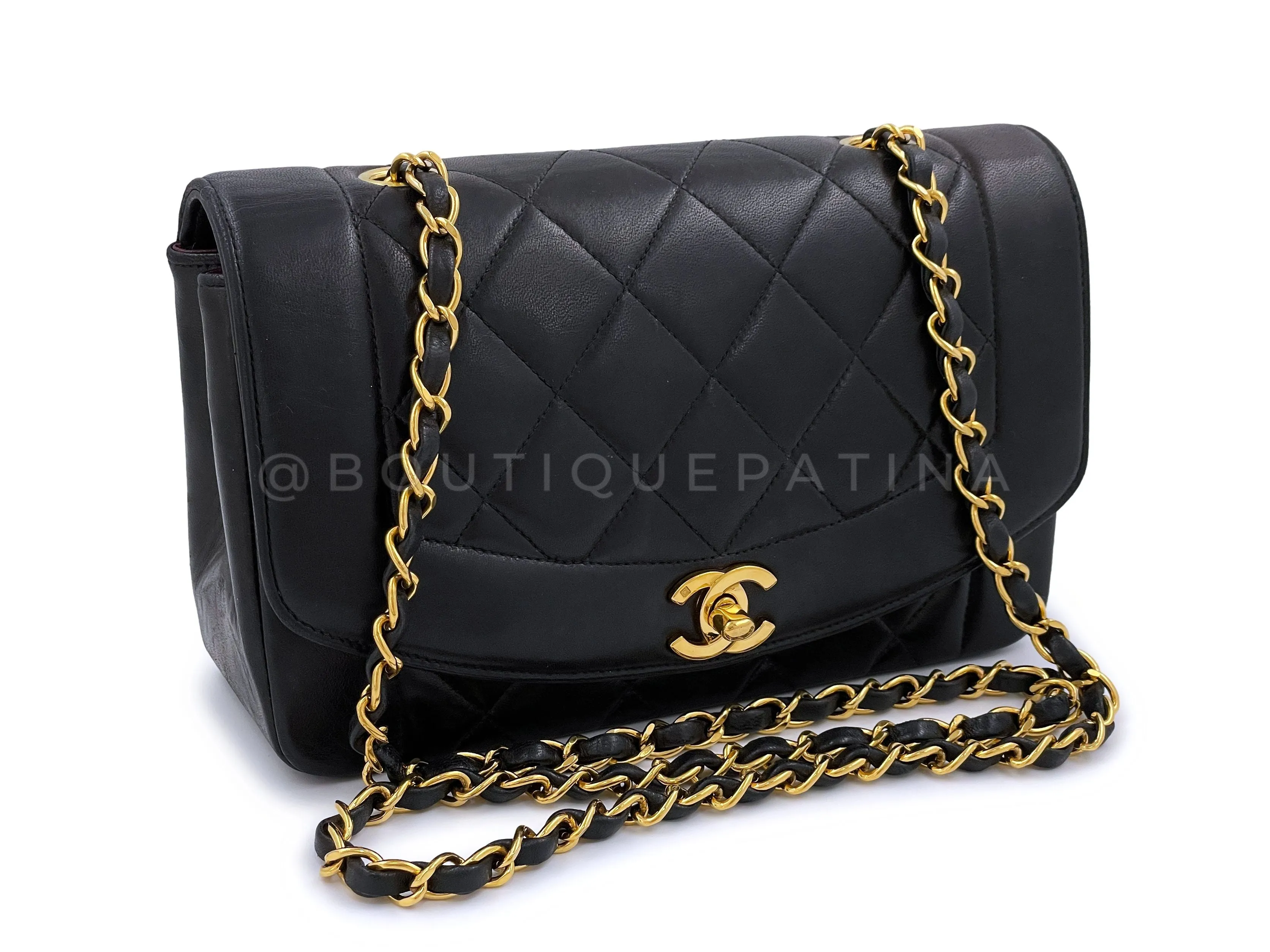 Chanel 1993 Vintage Black Small Diana Flap Bag 24k GHW Lambskin