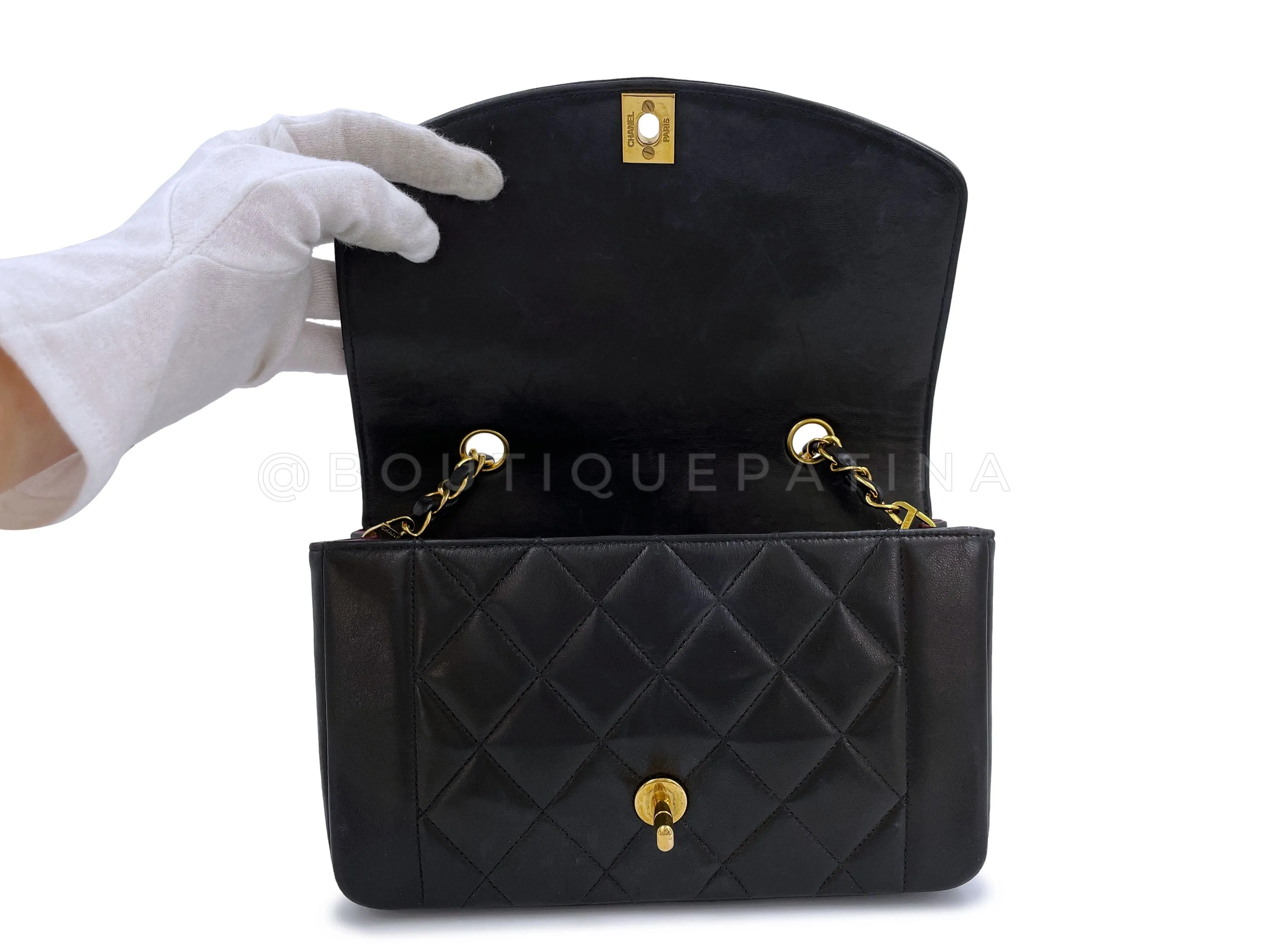 Chanel 1993 Vintage Black Small Diana Flap Bag 24k GHW Lambskin