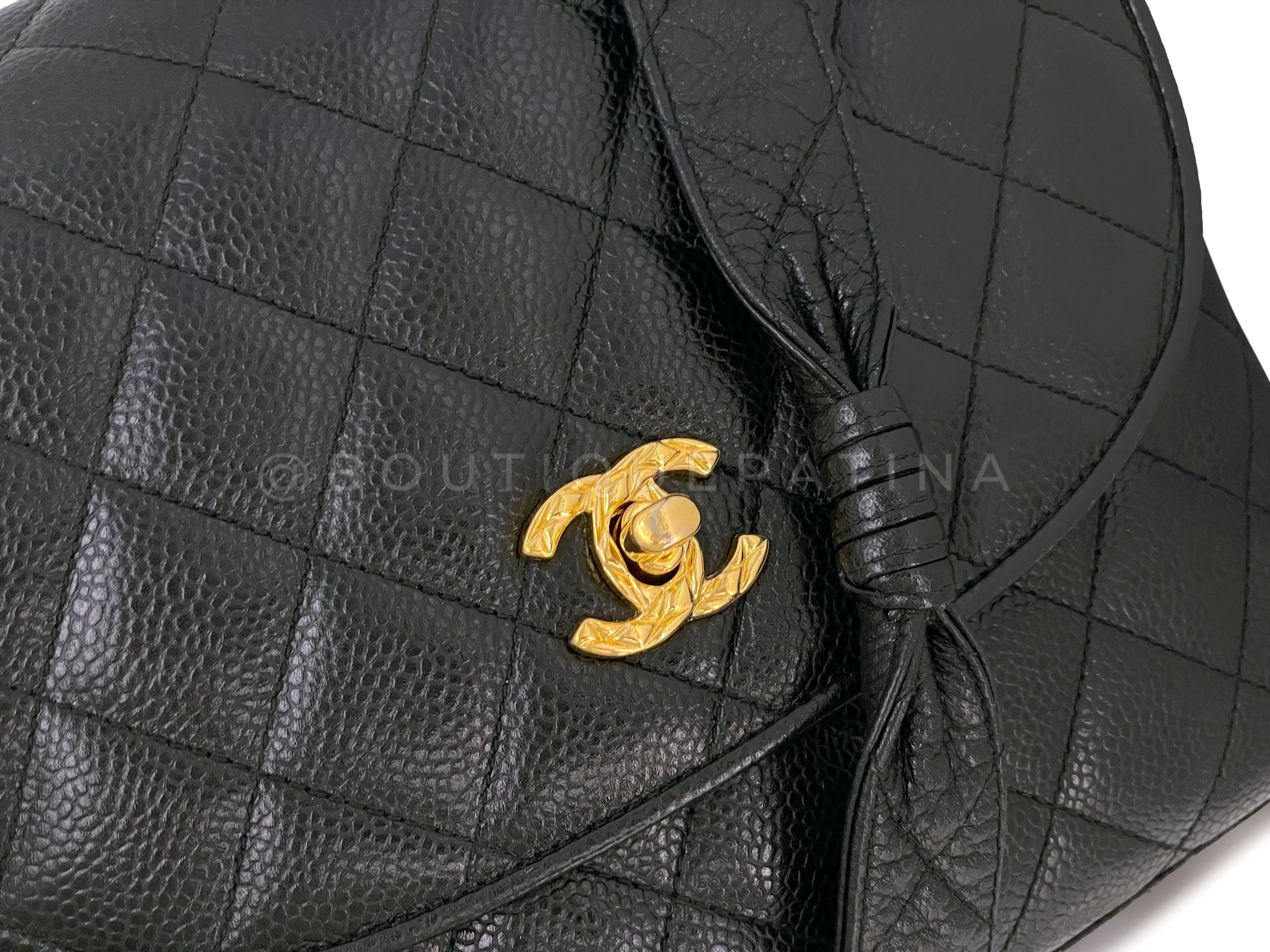 Chanel 1994 Vintage Black Caviar Etched CC Messenger Flap Bag 24k GHW