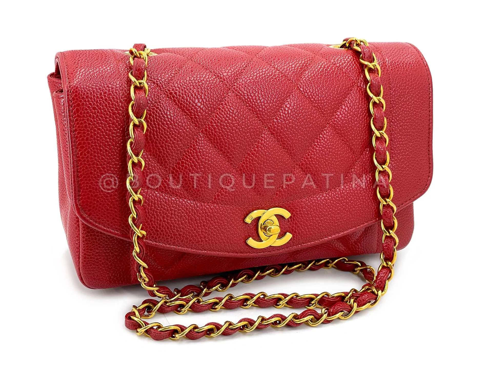 Chanel 1994 Vintage Red Caviar Small Diana Flap Bag 24k GHW YRN