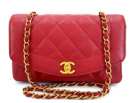 Chanel 1994 Vintage Red Caviar Small Diana Flap Bag 24k GHW YRN