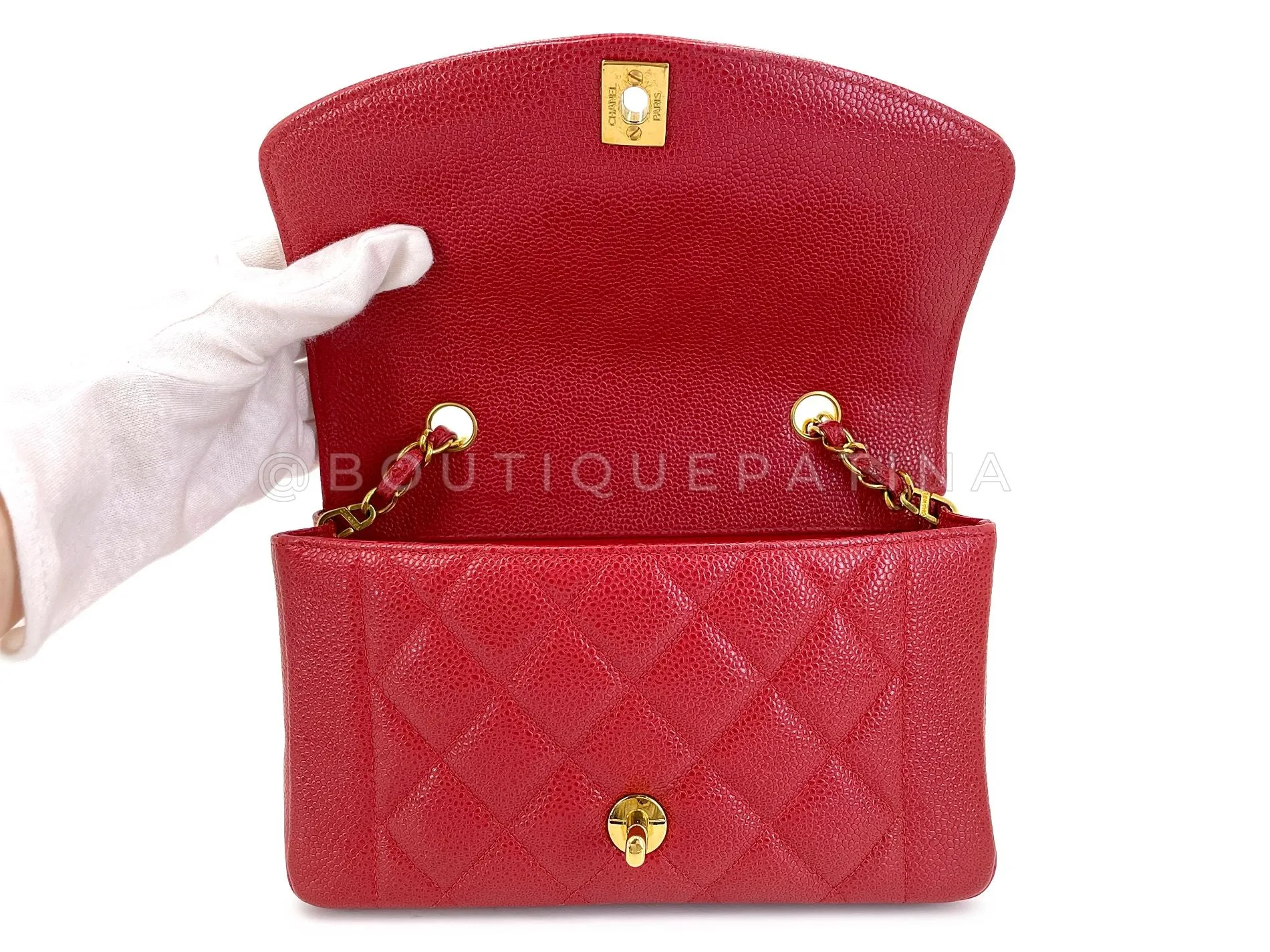 Chanel 1994 Vintage Red Caviar Small Diana Flap Bag 24k GHW YRN