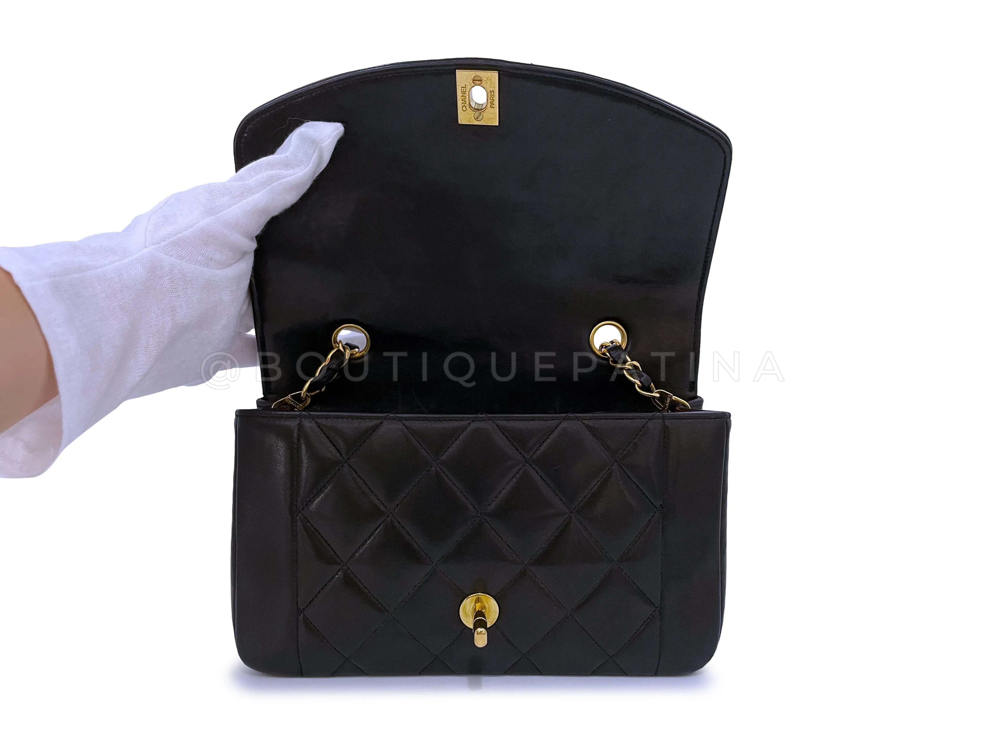 Chanel 1996 Vintage Black Small Diana Flap Bag 24k GHW Lambskin